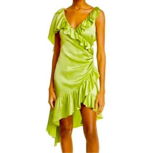 CINQ A SEPT Women's Petunya Silk Prickly V-Neckline Pear Mini Dress Size 10 - Picture 2 of 12